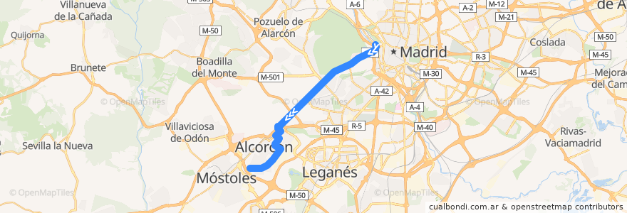 Mapa del recorrido Bus 511: Madrid - Alcorcón de la línea  en Comunidad de Madrid.