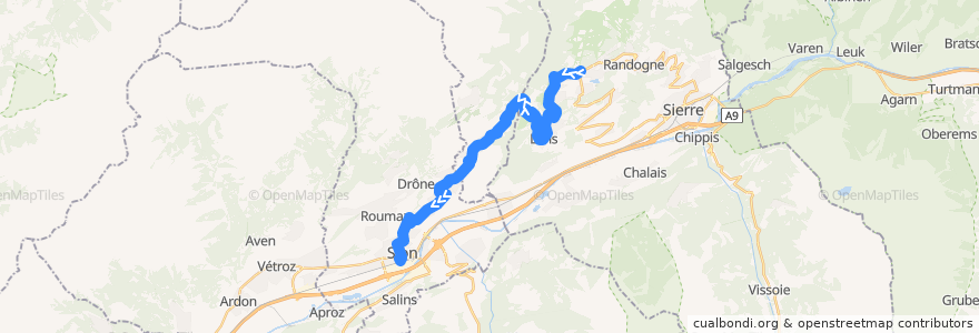 Mapa del recorrido Bus 353: Sion - Crans-sur-Sierre de la línea  en Valais/Wallis.