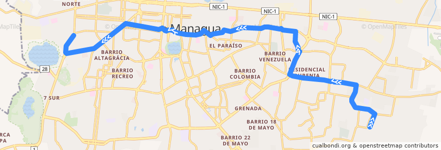 Mapa del recorrido Ruta 116: Villa Libertad -> El Seminario de la línea  en Managua.