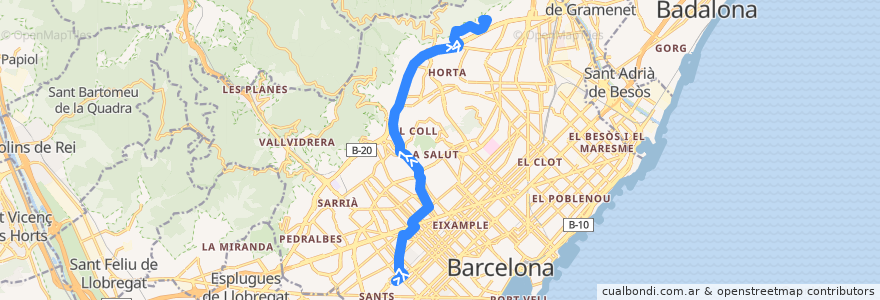 Mapa del recorrido 27 Estació de Sants / Roquetes de la línea  en Barcelona.