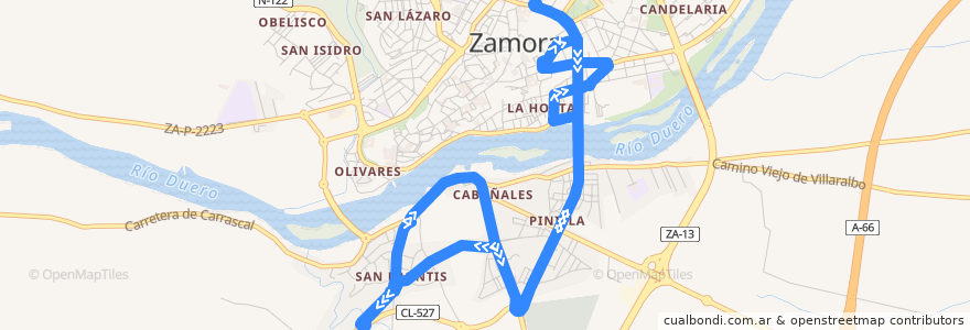 Mapa del recorrido Línea 2 de la línea  en Zamora.