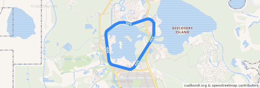 Mapa del recorrido Magic Kingdom Express Monorail de la línea  en Bay Lake.