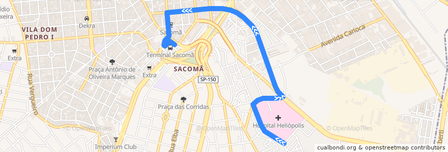 Mapa del recorrido 5020-10 Terminal Sacomã de la línea  en サンパウロ.