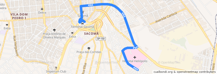 Mapa del recorrido 5020-10 Terminal Sacomã de la línea  en San Pablo.