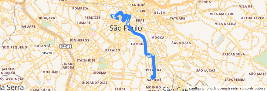 Mapa del recorrido 5102-10 Term. Sacomã de la línea  en 상파울루.