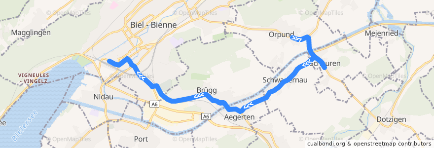 Mapa del recorrido Bus 75 de la línea  en Verwaltungskreis Biel/Bienne.