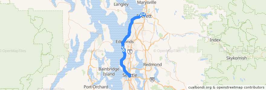 Mapa del recorrido Sound Transit Sounder North: Everett => Seattle de la línea  en ワシントン州.