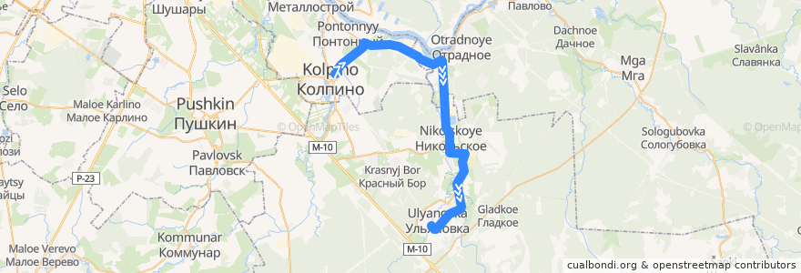 Mapa del recorrido Автобус № 438: Колпино, Ленинградская улица => ж/д станция Саблино de la línea  en Leningrad Oblast.