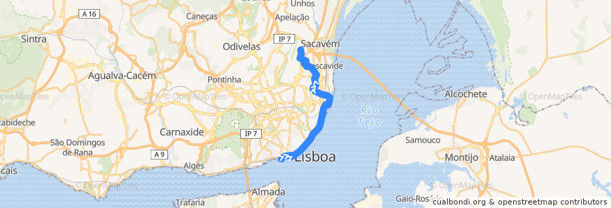 Mapa del recorrido Bus 781: Cais do Sodré → Pior Velho de la línea  en Portugal.