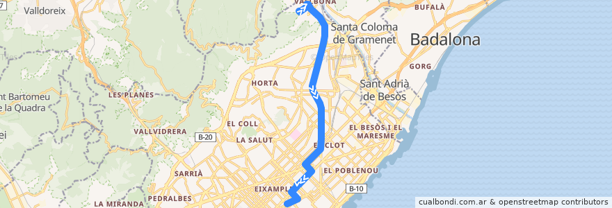 Mapa del recorrido 62 Ciutat Meridiana / Pl. Catalunya de la línea  en Barcelona.