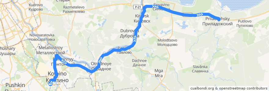 Mapa del recorrido Автобус № 475А: Колпино, Заводской проспект => Приладожский de la línea  en Oblast' di Leningrado.