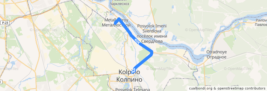 Mapa del recorrido Автобус № 335а: Колпино, Ленинградская улица => Металлострой, Центральная улица de la línea  en Колпинский район.