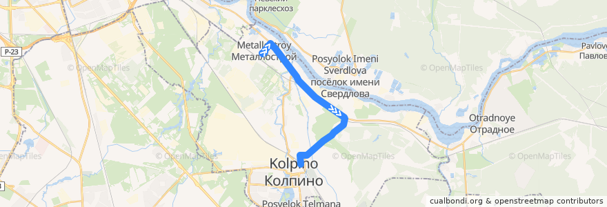 Mapa del recorrido Автобус № 335а: Металлострой, Центральная улица => Колпино, Ленинградская улица de la línea  en Колпинский район.