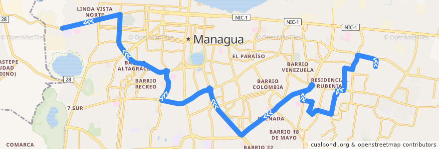 Mapa del recorrido Ruta 119: Villa Fraternidad -> Cuesta el Plomo de la línea  en Managua.