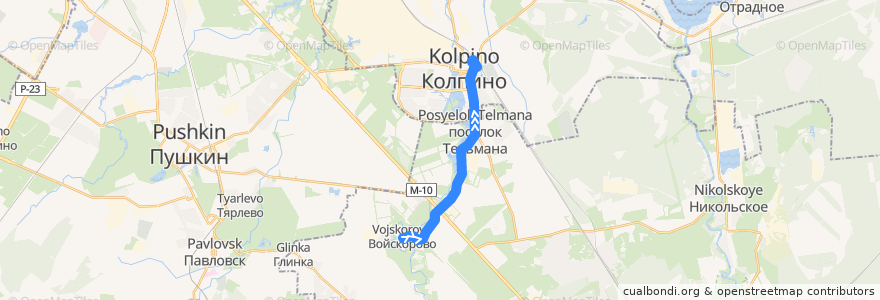 Mapa del recorrido Автобус № 544: Войскорово => Колпино, вокзал de la línea  en Тельмановское городское поселение.