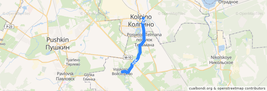 Mapa del recorrido Автобус № 544: Колпино, вокзал => Войскорово de la línea  en Тельмановское городское поселение.