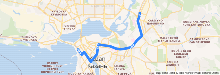 Mapa del recorrido ТБ 7 Халитова - ЖД Вокзал de la línea  en городской округ Казань.
