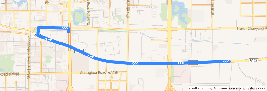 Mapa del recorrido Bus BRT2: 杨闸 => 东大桥东 de la línea  en Район Чаоян.