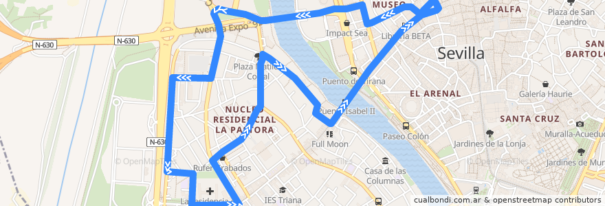 Mapa del recorrido 43 Plaza de la Magdalena - El Torruñuelo de la línea  en Sevilla.