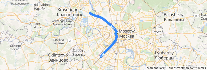 Mapa del recorrido Автобус м1: Улица Кравченко => Больница МПС de la línea  en Москва.