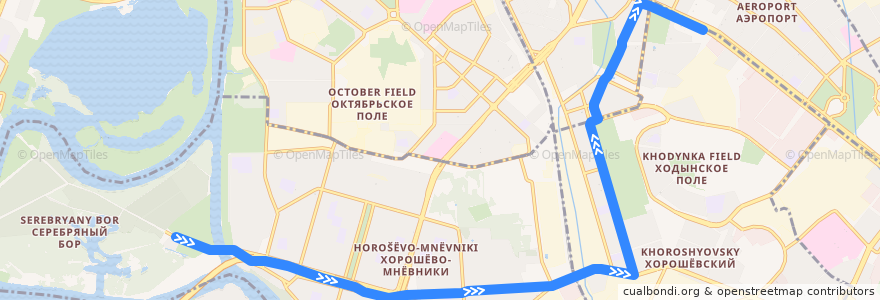 Mapa del recorrido Троллейбус 65: Серебряный бор => Метро "Аэропорт" (сев.) - Финансовый университет de la línea  en Москва.