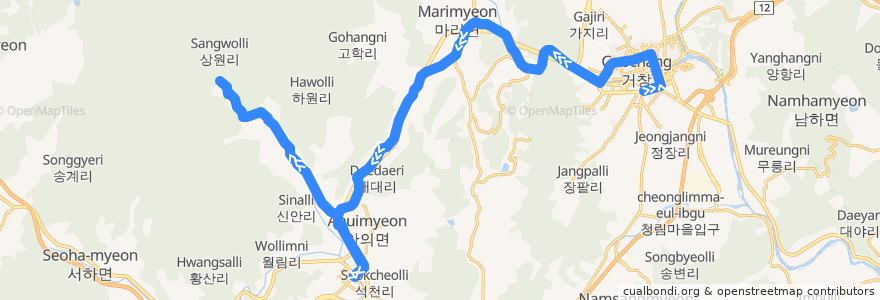 Mapa del recorrido 거창-용추 de la línea  en 경상남도.