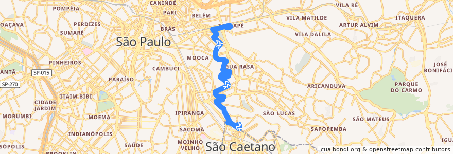 Mapa del recorrido 575A-10 Shop. Metrô Tatuapé de la línea  en San Paolo.