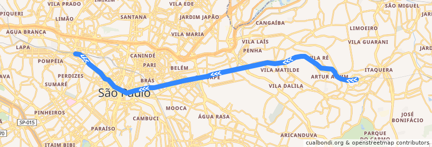 Mapa del recorrido Linha 3 - Vermelha: Corinthians - Itaquera ⇒ Palmeiras - Barra Funda de la línea  en サンパウロ.