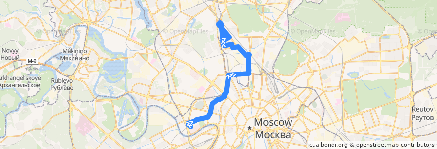 Mapa del recorrido Автобус 12: 2-й Красногвардейский проезд => Метро «Тимирязевская» de la línea  en Москва.