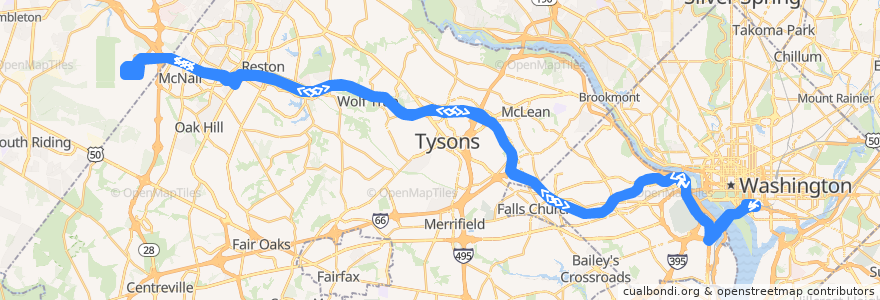 Mapa del recorrido WMATA 5A DC-Dulles Line de la línea  en Virgínia.