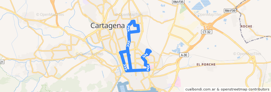 Mapa del recorrido Barrio de Peral - Bda. Virgen de la Caridad de la línea  en Cartagena.