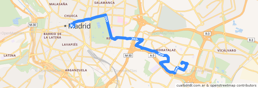 Mapa del recorrido Bus 20: Puerta del Sol - Pavones de la línea  en Madrid.