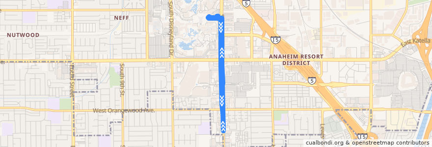 Mapa del recorrido ART Route 2 de la línea  en Anaheim.