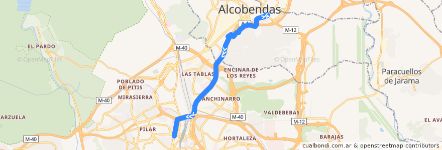 Mapa del recorrido Bus 159: Alcobendas (Arroyo de la Vega) → Plaza Castilla de la línea  en Comunidad de Madrid.