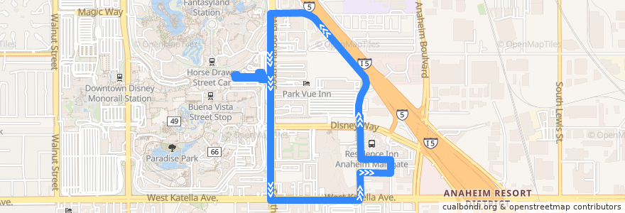 Mapa del recorrido ART Route 7 de la línea  en Anaheim.