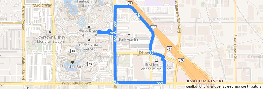 Mapa del recorrido ART Route 8 de la línea  en 애너하임.