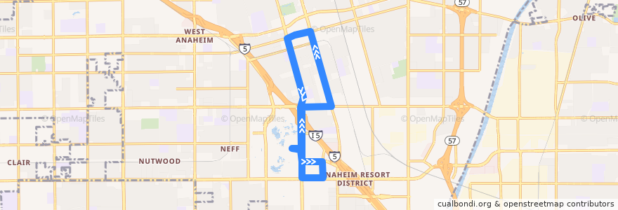 Mapa del recorrido ART Route 10 de la línea  en Anaheim.