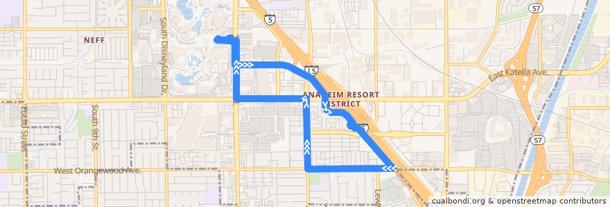 Mapa del recorrido ART Route 12 de la línea  en Anaheim.