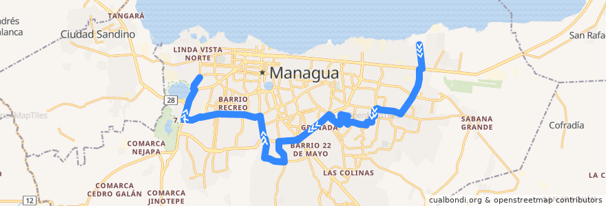 Mapa del recorrido Ruta 106: Barrio Berta Díaz -> El Seminario de la línea  en Managua.