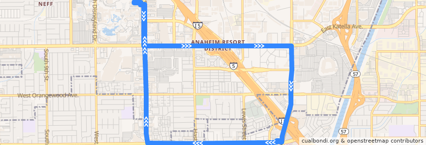Mapa del recorrido ART Route 14 de la línea  en Orange County.