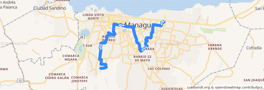 Mapa del recorrido Miniruta 4 (261): Barrio Santa Rosa => Villa Roma de la línea  en Managua.