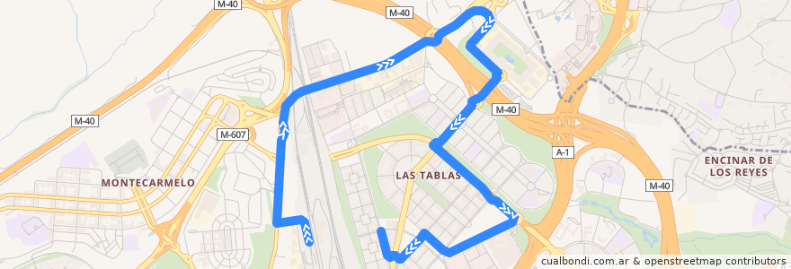 Mapa del recorrido Bus T61: Fuencarral → Las Tablas de la línea  en Madrid.