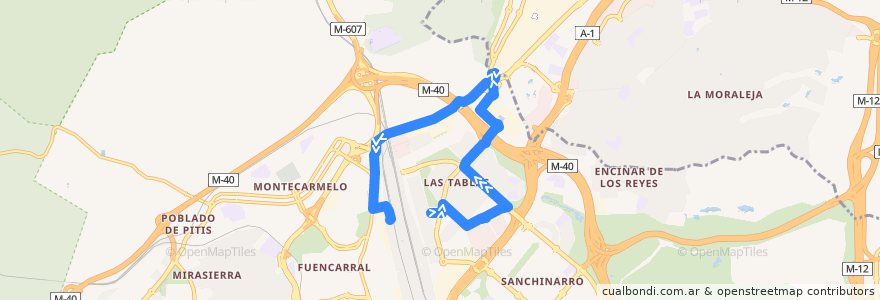 Mapa del recorrido Bus T61: Las Tablas → Fuencarral de la línea  en Madrid.