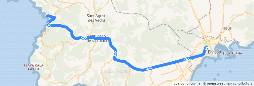 Mapa del recorrido Bus L38: Eivissa  → Sant Josep  → Cala Tarida de la línea  en Sant Josep de sa Talaia.