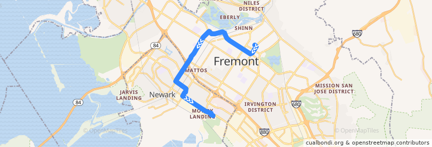 Mapa del recorrido AC Transit 251: Fremont BART => Ohlone College Newark Campus (weekdays) de la línea  en Fremont.