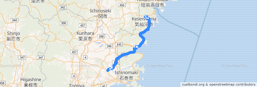 Mapa del recorrido 気仙沼線BRT de la línea  en 宮城県.