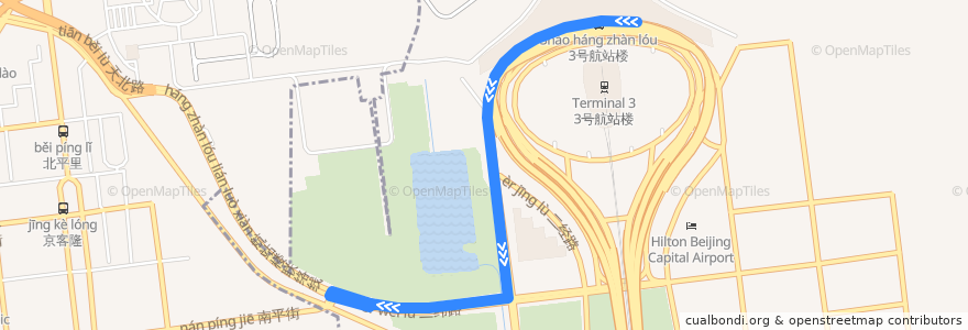 Mapa del recorrido Bus 空港1: 三号航站楼 => 樱花园 de la línea  en 顺义区.