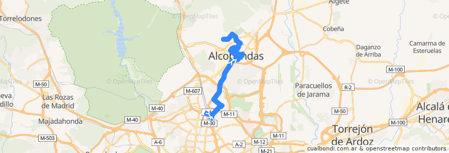 Mapa del recorrido Bus 158: Pinar de Chamartín → San Sebastián de los Reyes (Tempranales) de la línea  en Comunidad de Madrid.