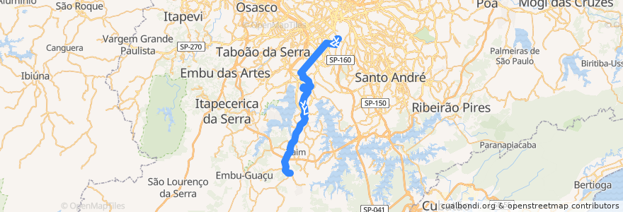 Mapa del recorrido 695Y-10 Terminal Parelheiros de la línea  en São Paulo.