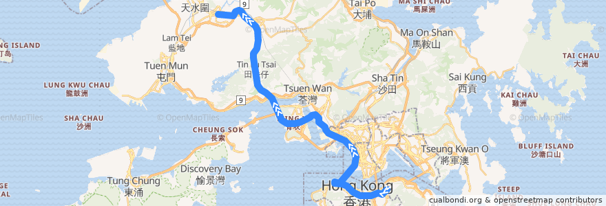 Mapa del recorrido Bus 968 (Causeway Bay (Tin Hau) - Yuen Long (West)) de la línea  en 香港 Hong Kong.